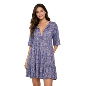 Emerson Fry Isla II Curation Floral Block Print Dress in Iris Wildflower M/L